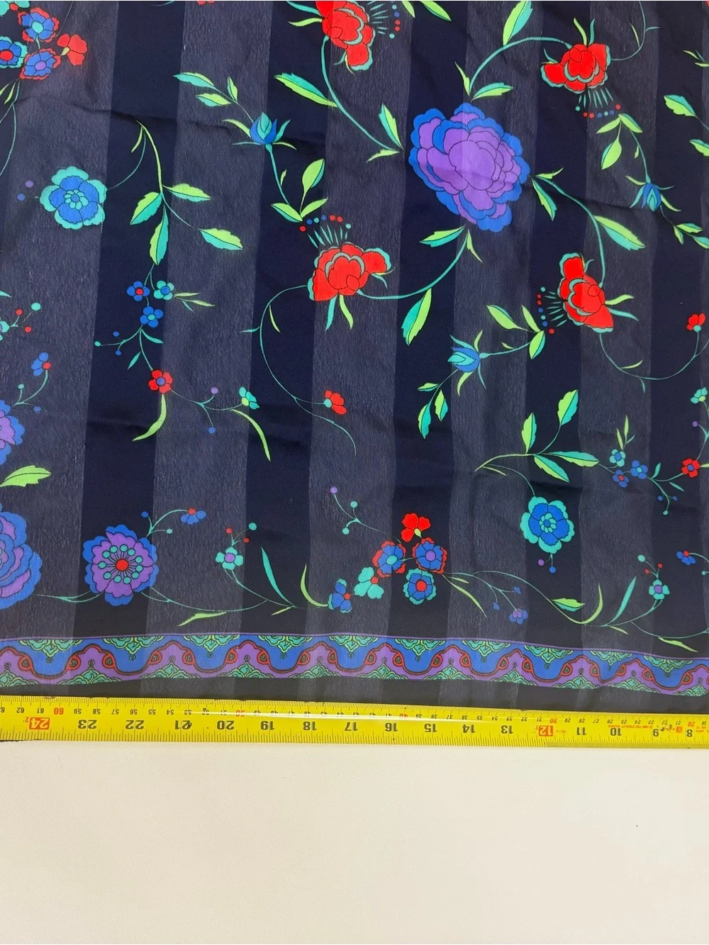Navy/Purple Floral Scarf with Bright Multicolor Blooms